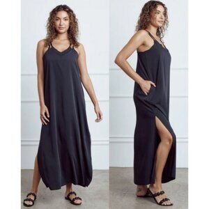 SheBird  Womens Navy  Savanna Strappy Maxi Bra Dress Sz 9/3X Pocketts